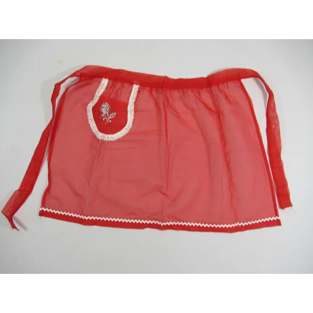 Vintage Hostess Half Apron Lot Glitter Sheer Flocked Organdy Red Blue